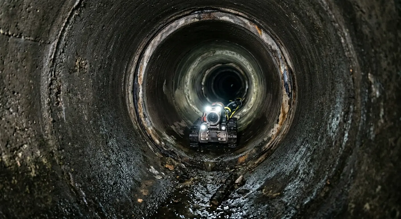 Robotic sewer camera inspecting pipe interior for Drain Snake Service in Essex